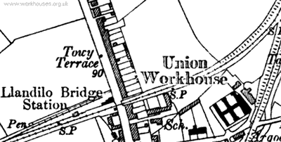Map of the location of Llandeilo workhouse
